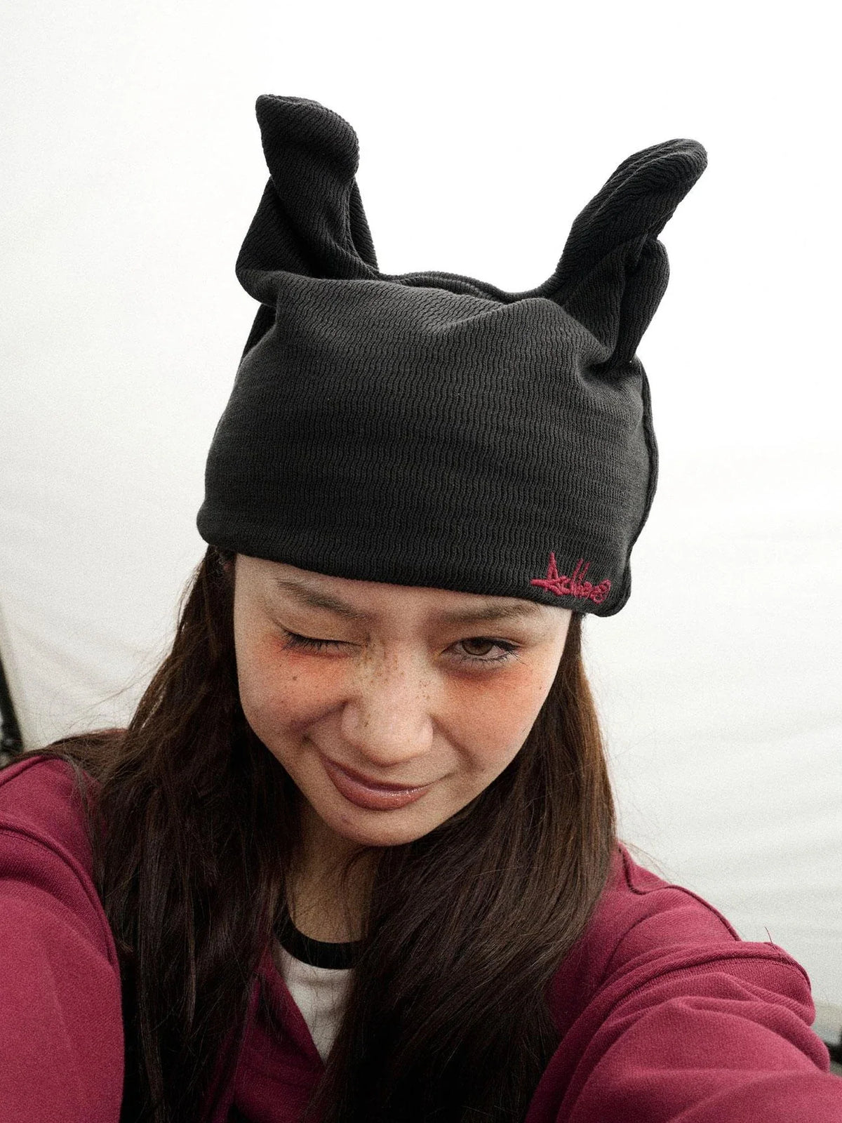 Twist Ear Knit Cap With Adjustable Cat Ears