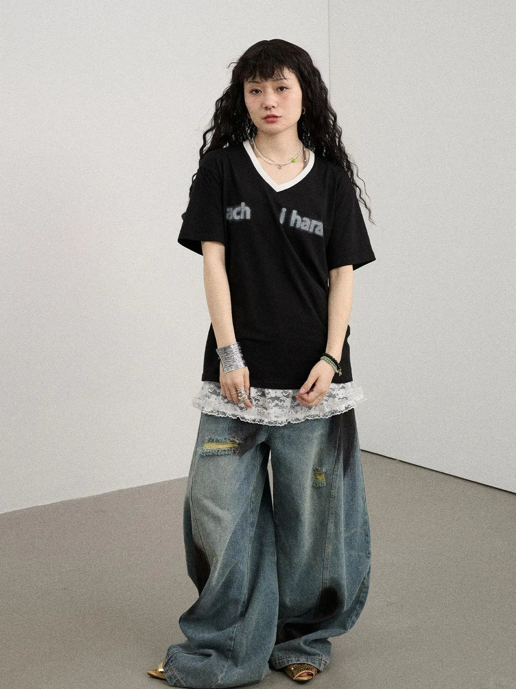 V-Neck Relaxed Tee With Melting Ice Design