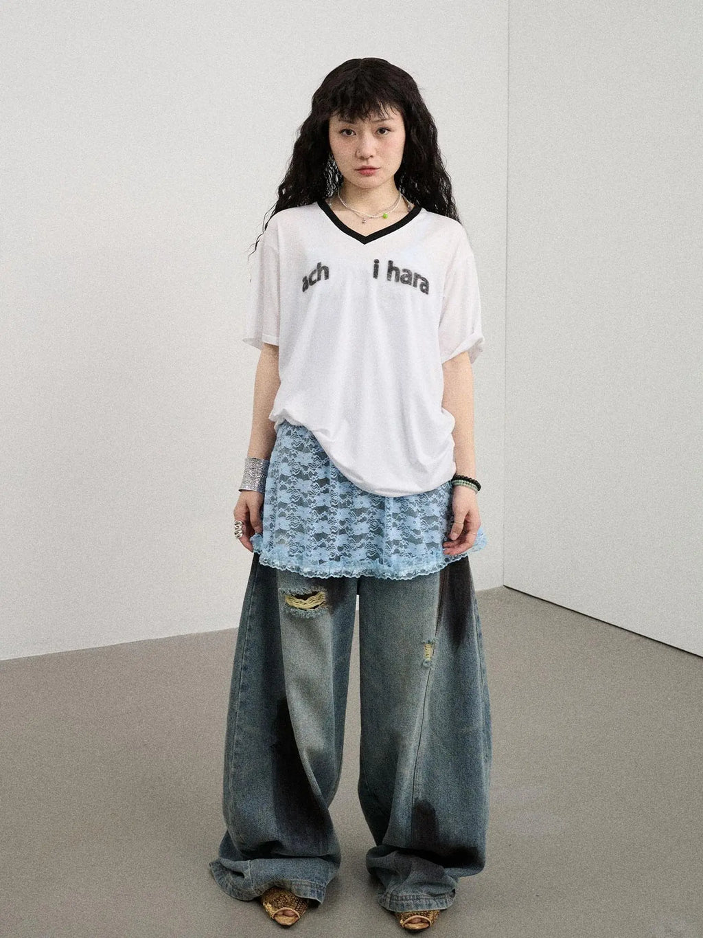 V-Neck Relaxed Tee With Melting Ice Design