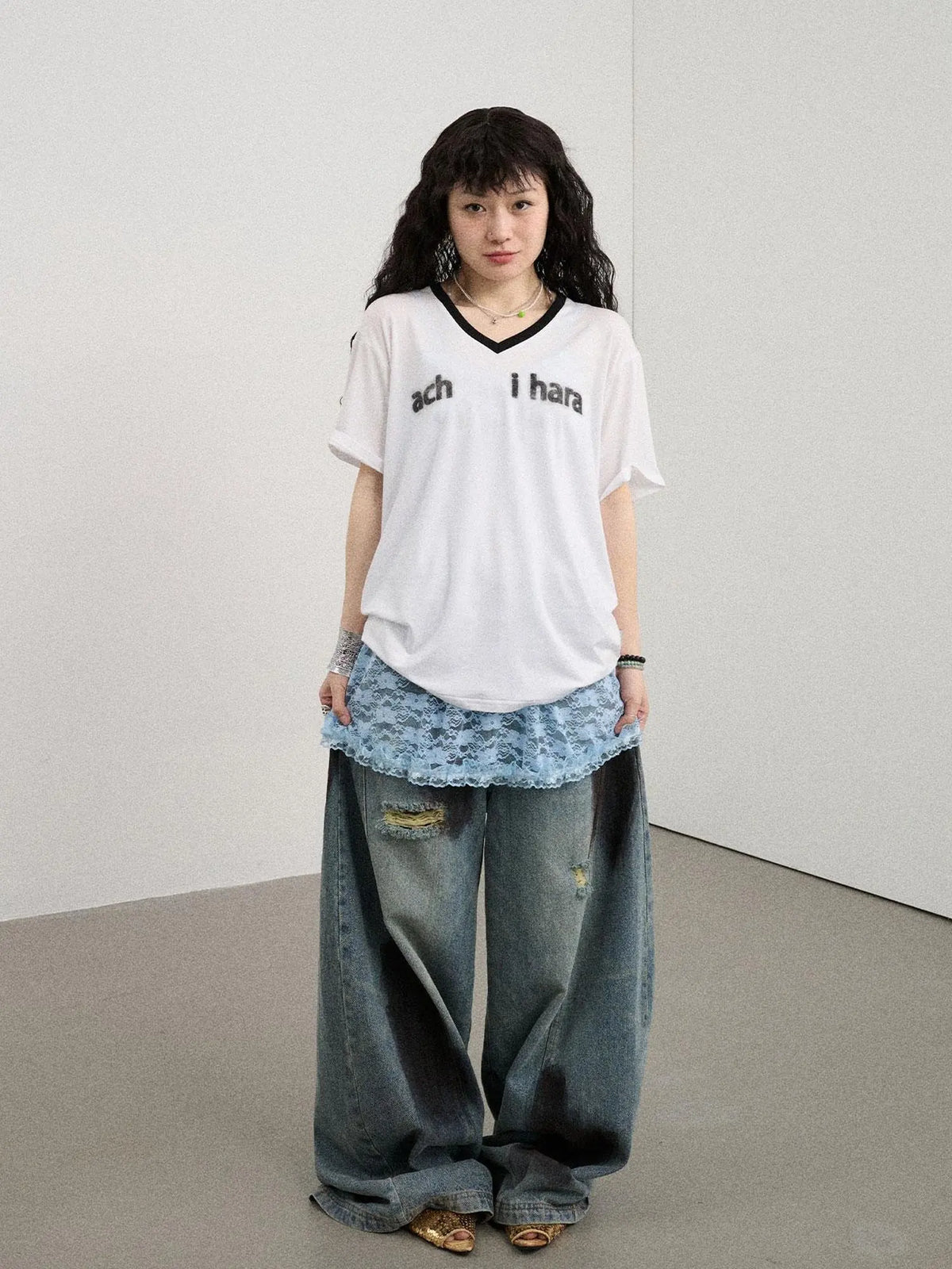 V-Neck Relaxed Tee With Melting Ice Design