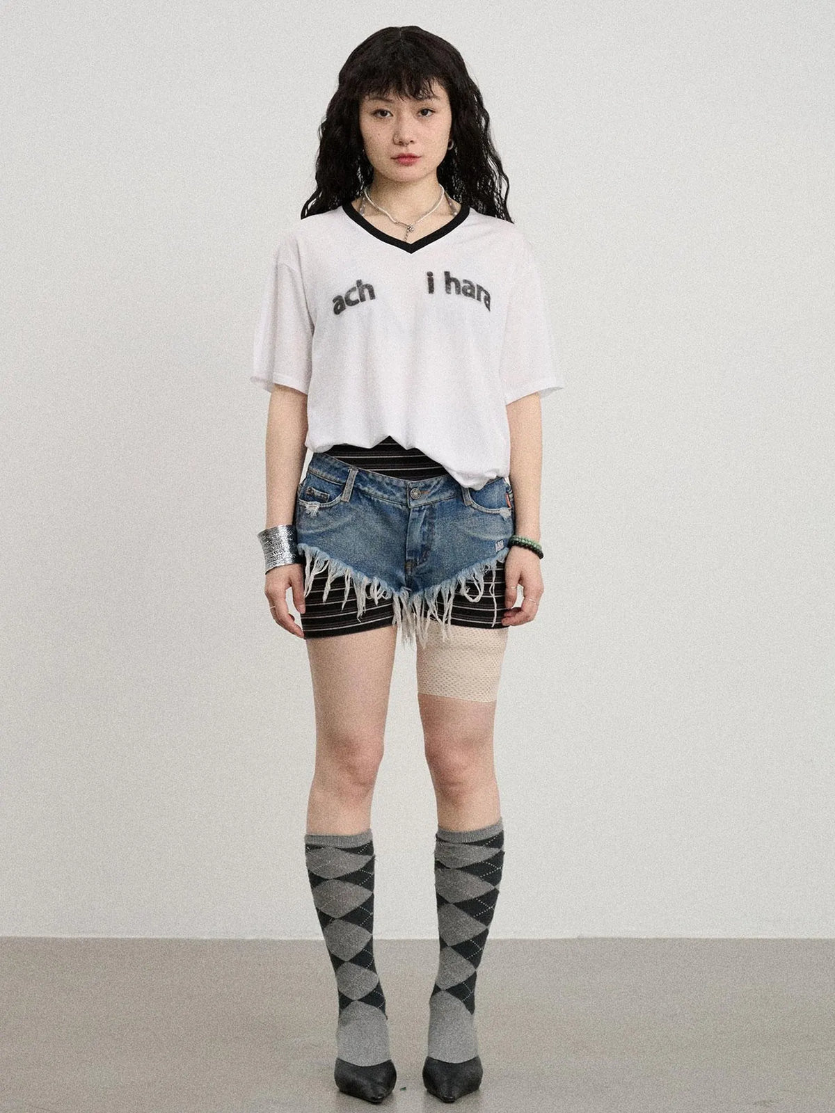 V-Neck Relaxed Tee With Melting Ice Design