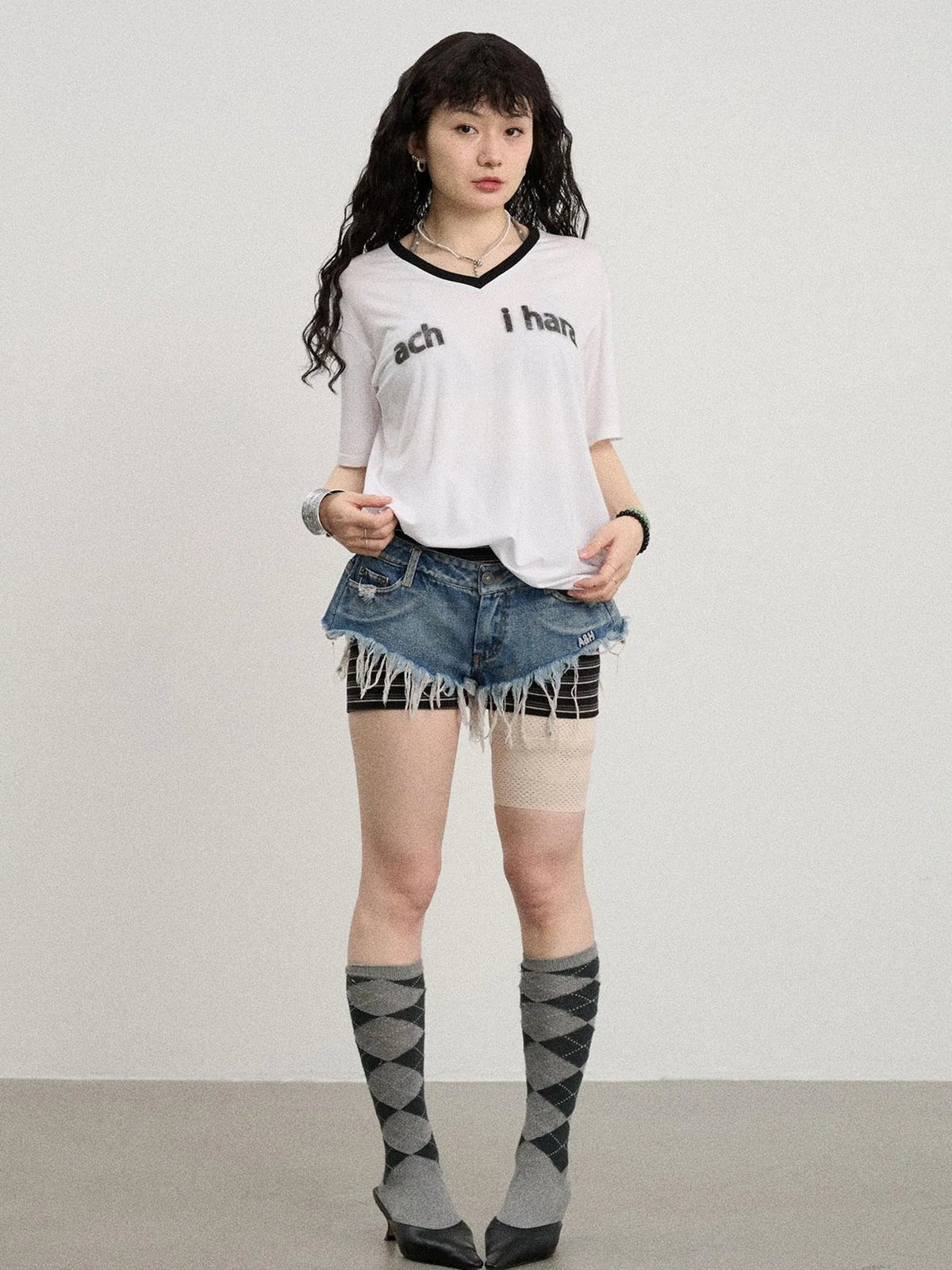 V-Neck Relaxed Tee With Melting Ice Design