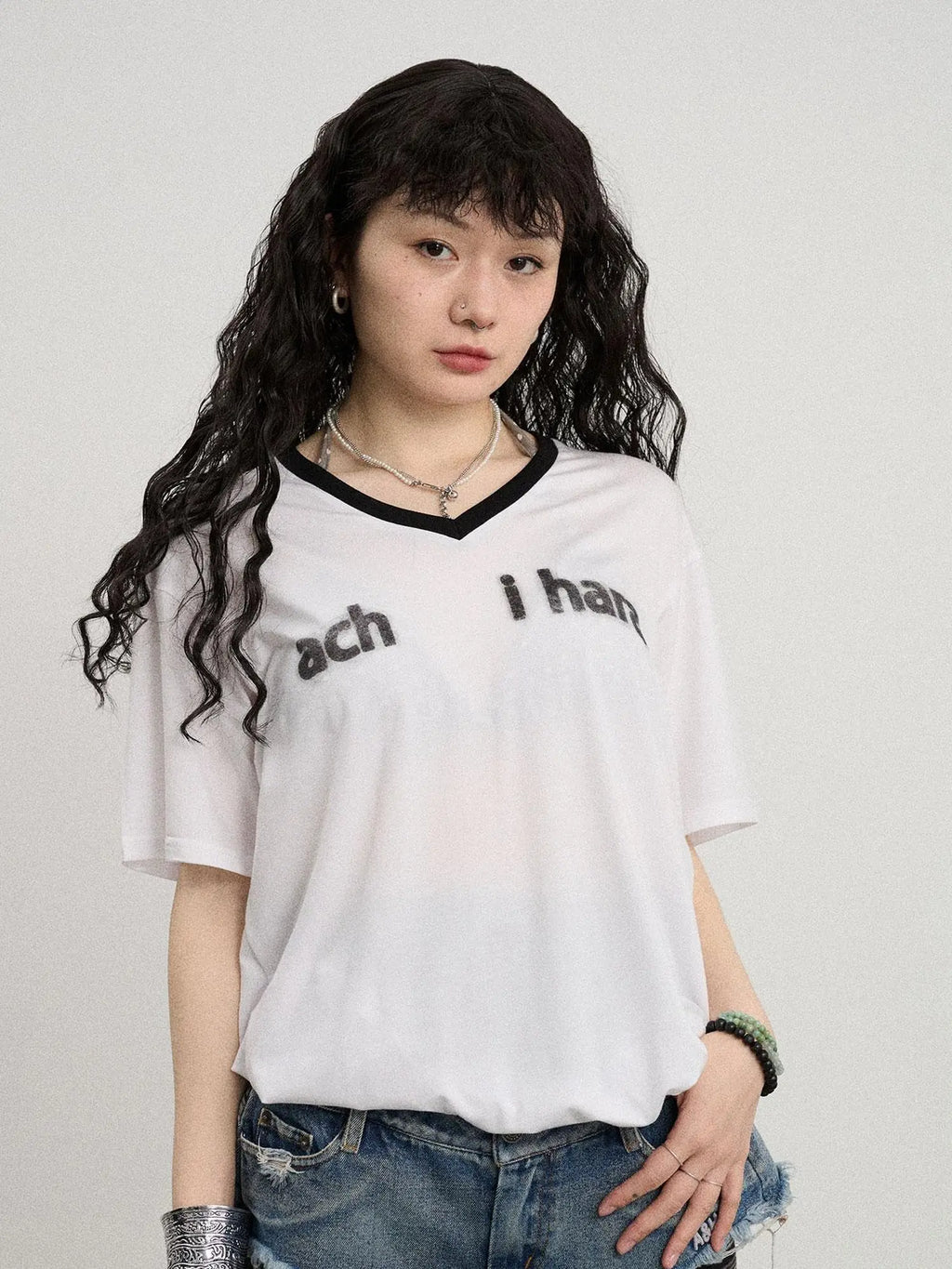 V-Neck Relaxed Tee With Melting Ice Design