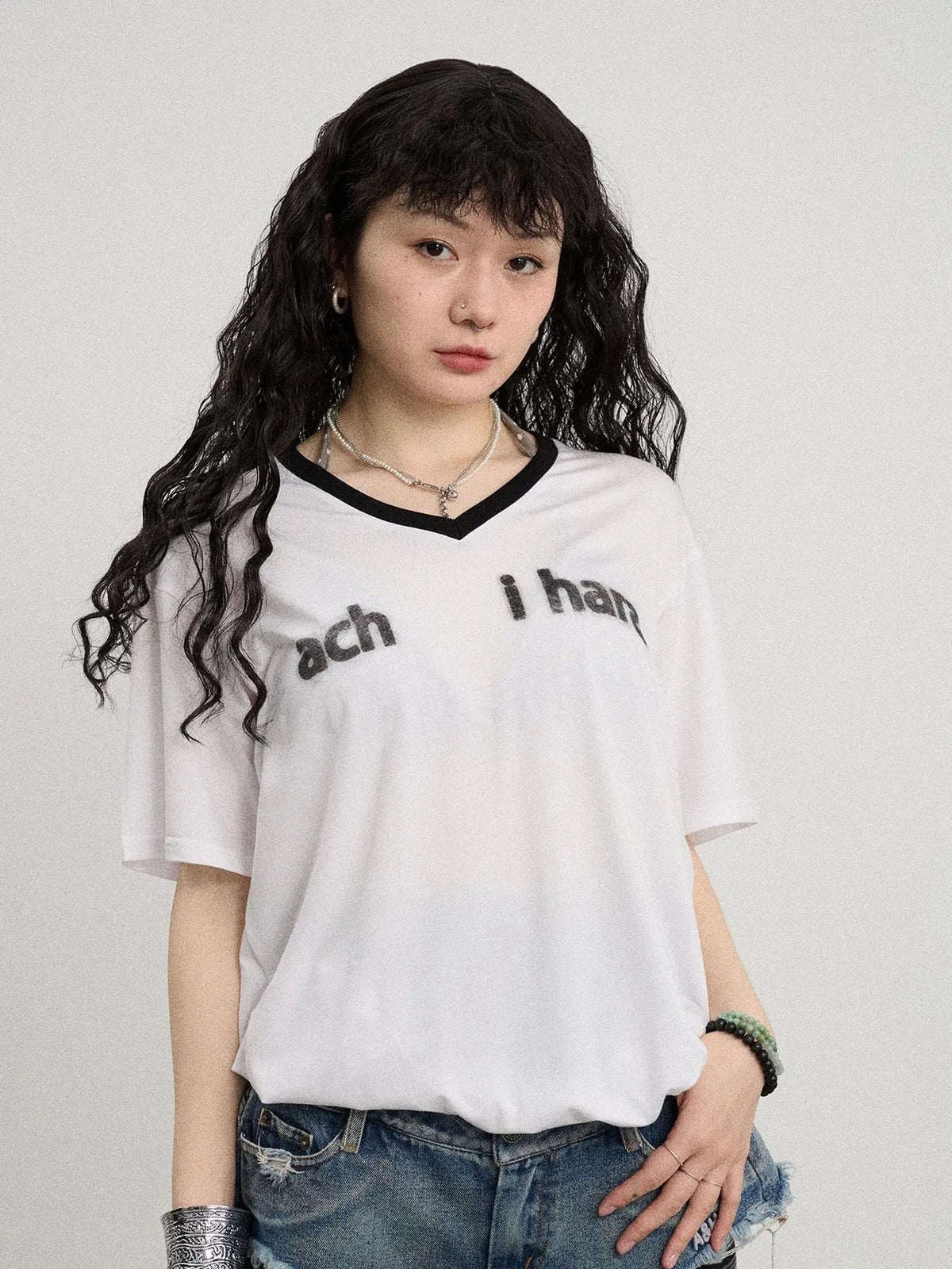 V-Neck Relaxed Tee With Melting Ice Design