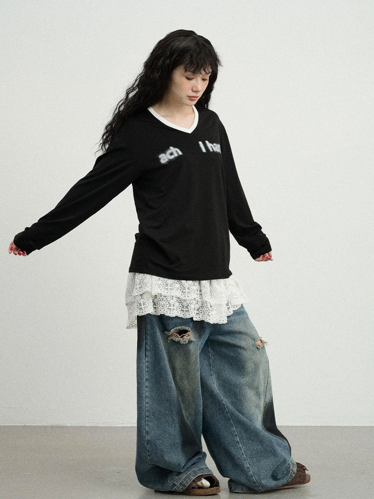 V-Neck Relaxed Tee With Melting Ice Design