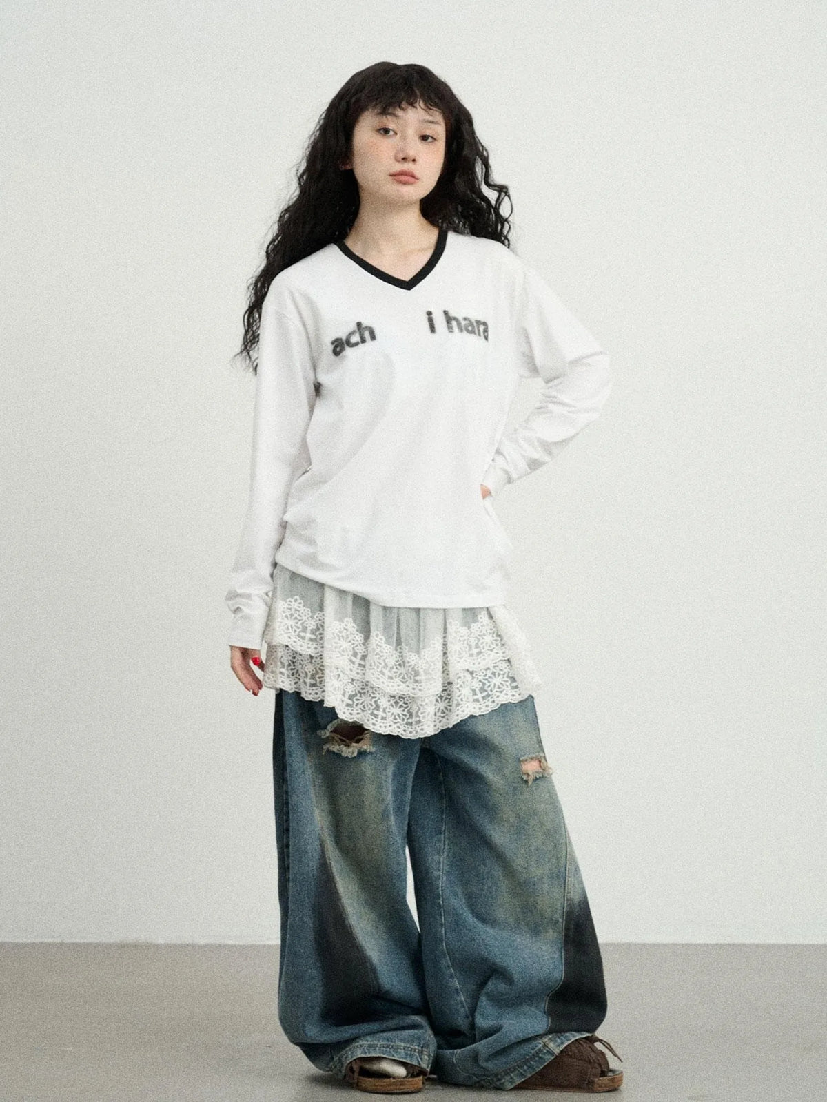 V-Neck Relaxed Tee With Melting Ice Design