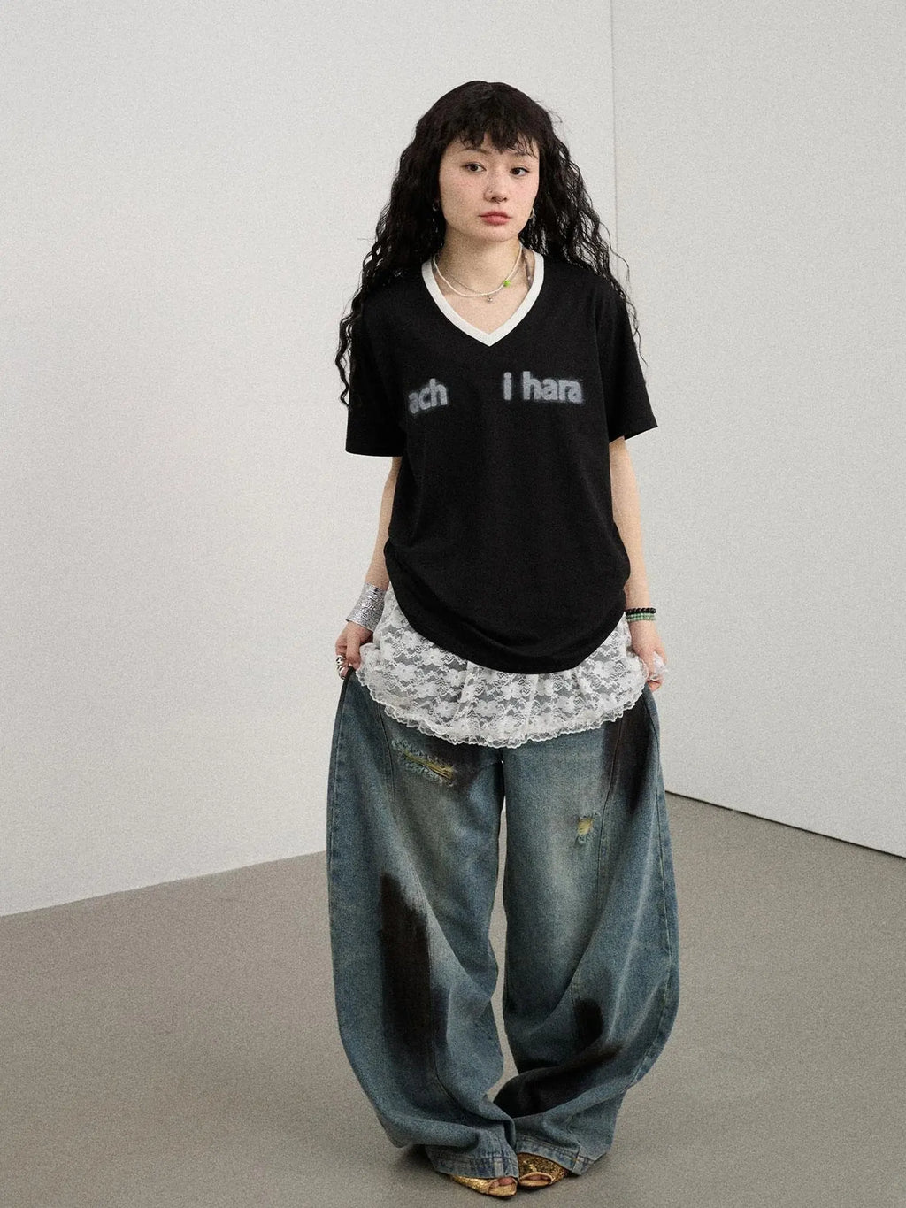 V-Neck Relaxed Tee With Melting Ice Design