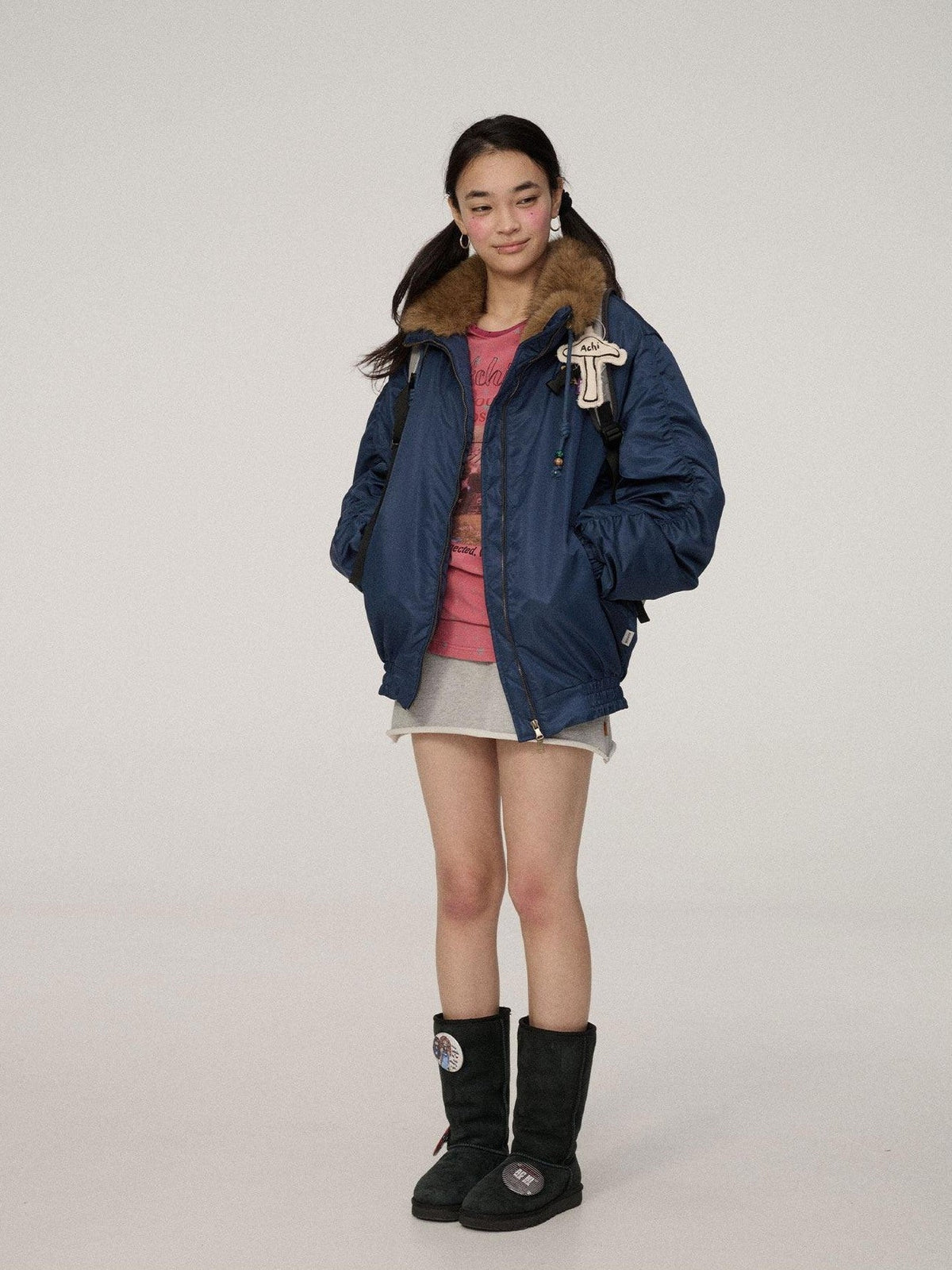 Zip Front Lapel Collar Relaxed Commuter Solid Olive Navy Puffer Jackets