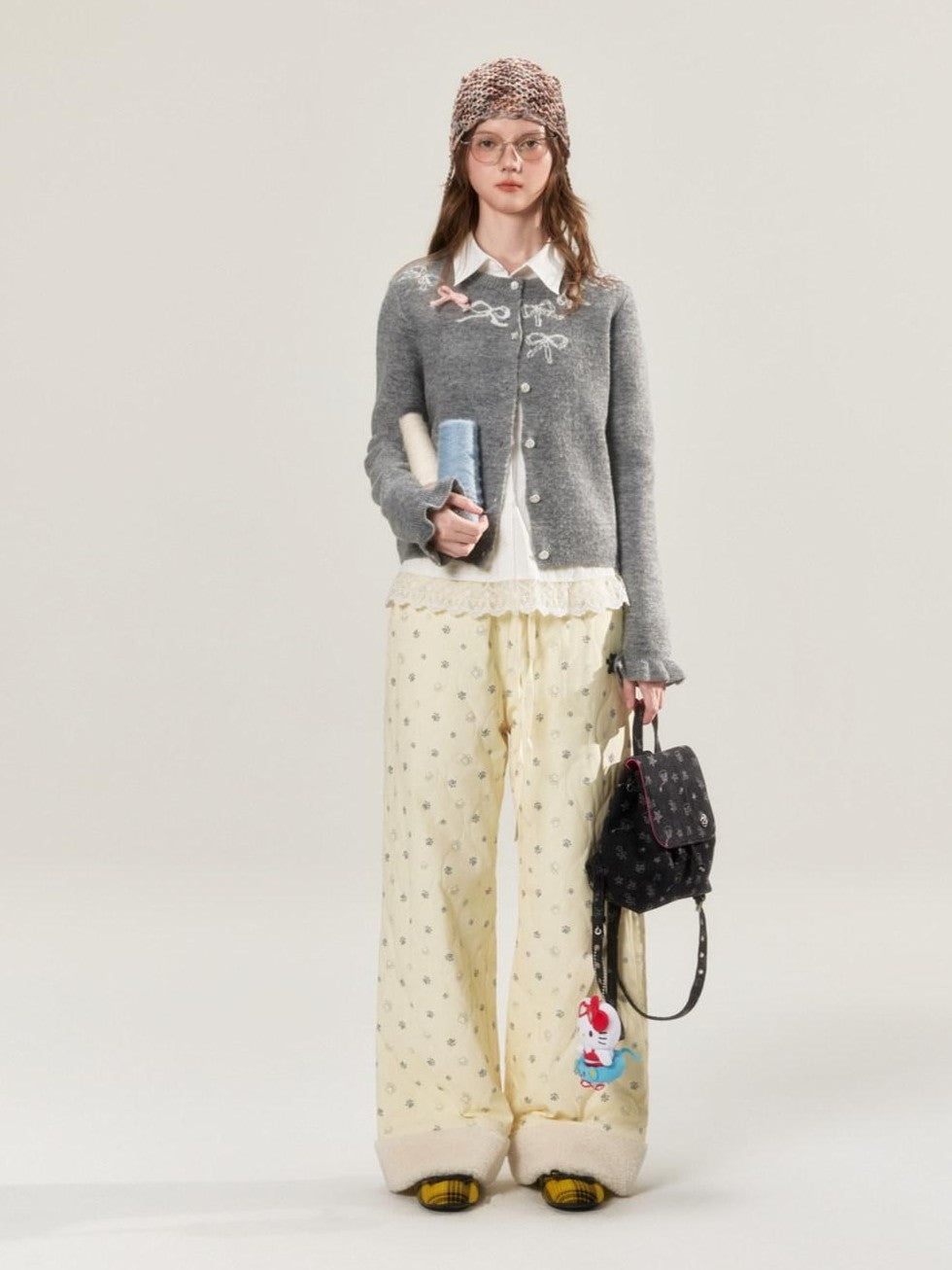 Allover Paw Print Quilted Windproof Women's Cotton Straight-leg Pants
