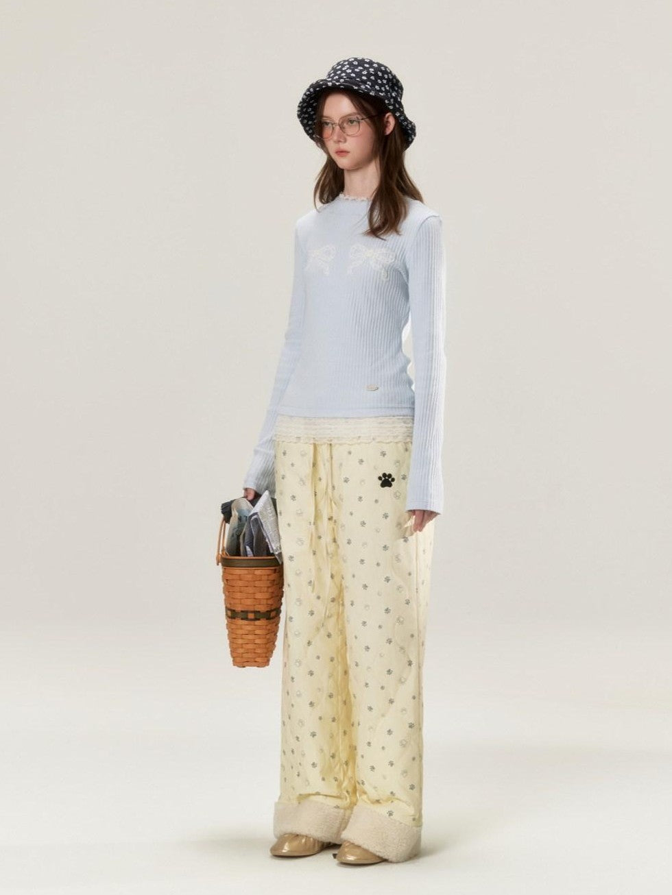 Allover Paw Print Quilted Windproof Women's Cotton Straight-leg Pants