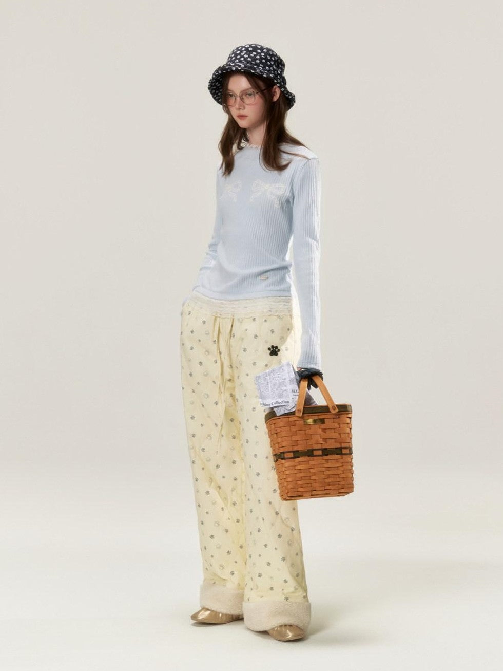 Allover Paw Print Quilted Windproof Women's Cotton Straight-leg Pants