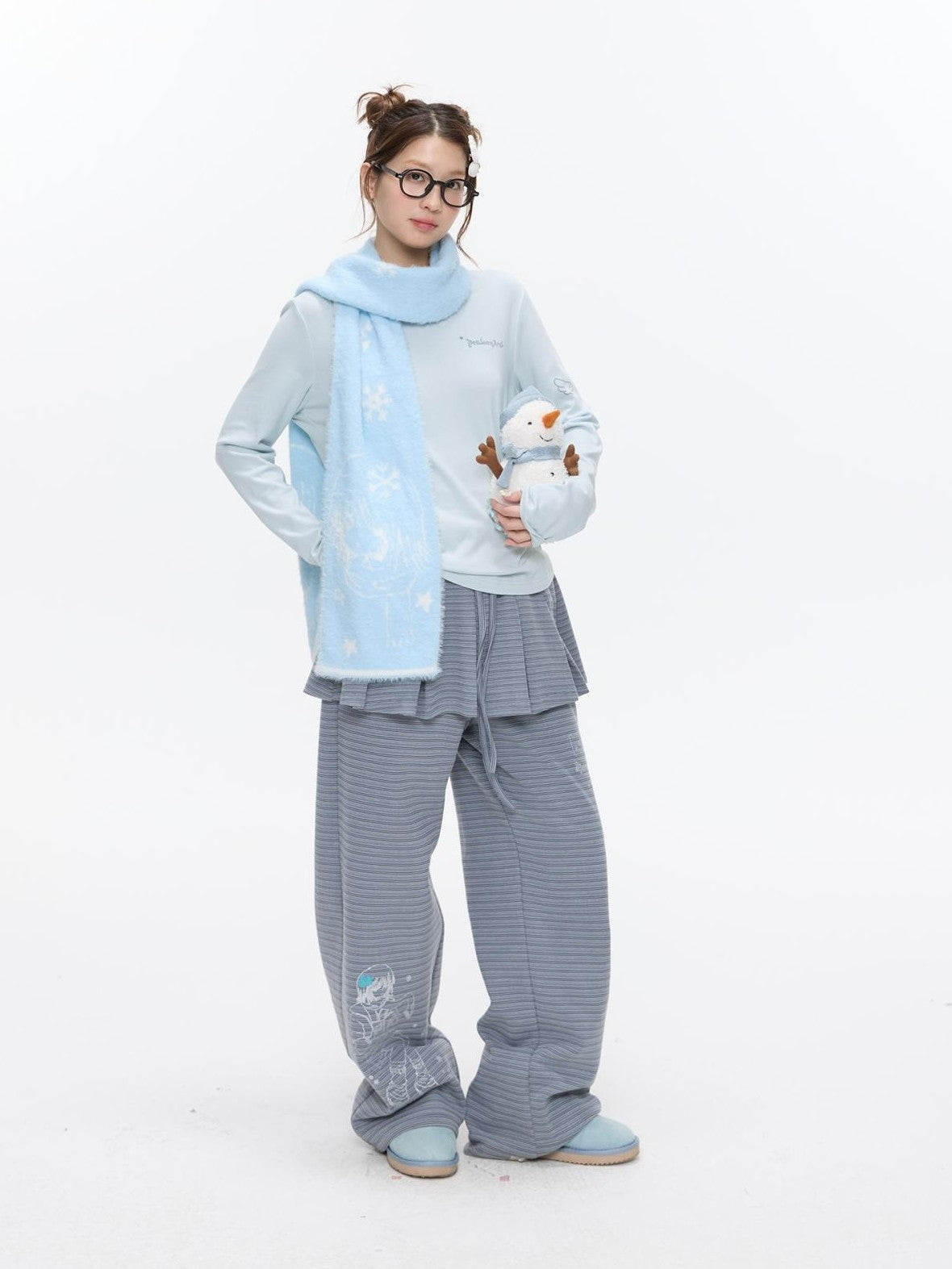 Allover Print Mock Neck Brushed Women's Viscose Blend Long Sleeve T-shirts