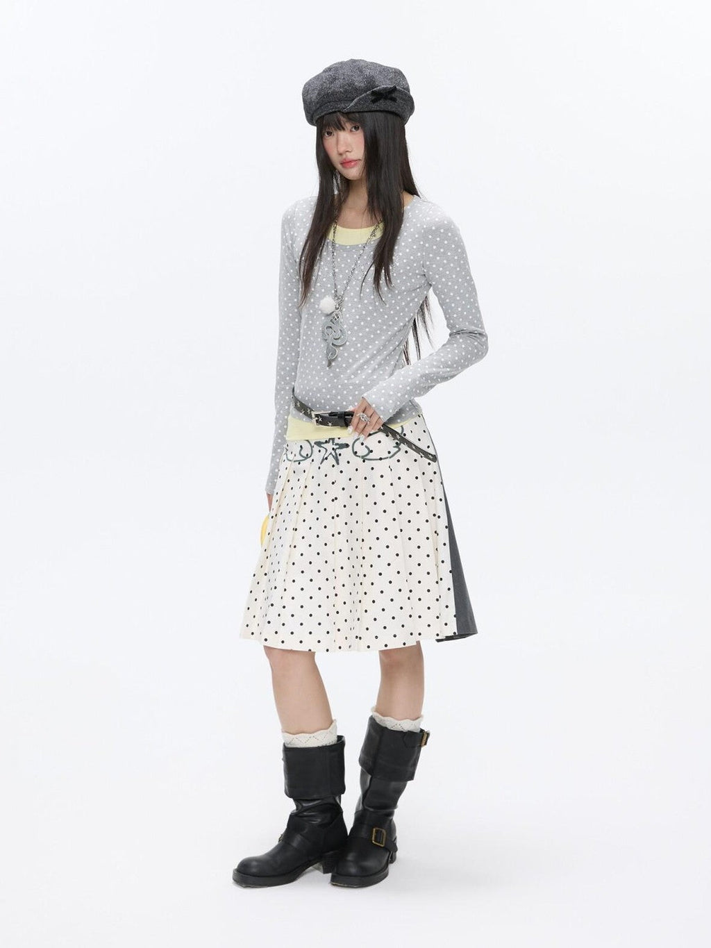 Brushed Polka Dot Rhinestone Faux Layer Slim Fit Women's Long Sleeve T-shirts