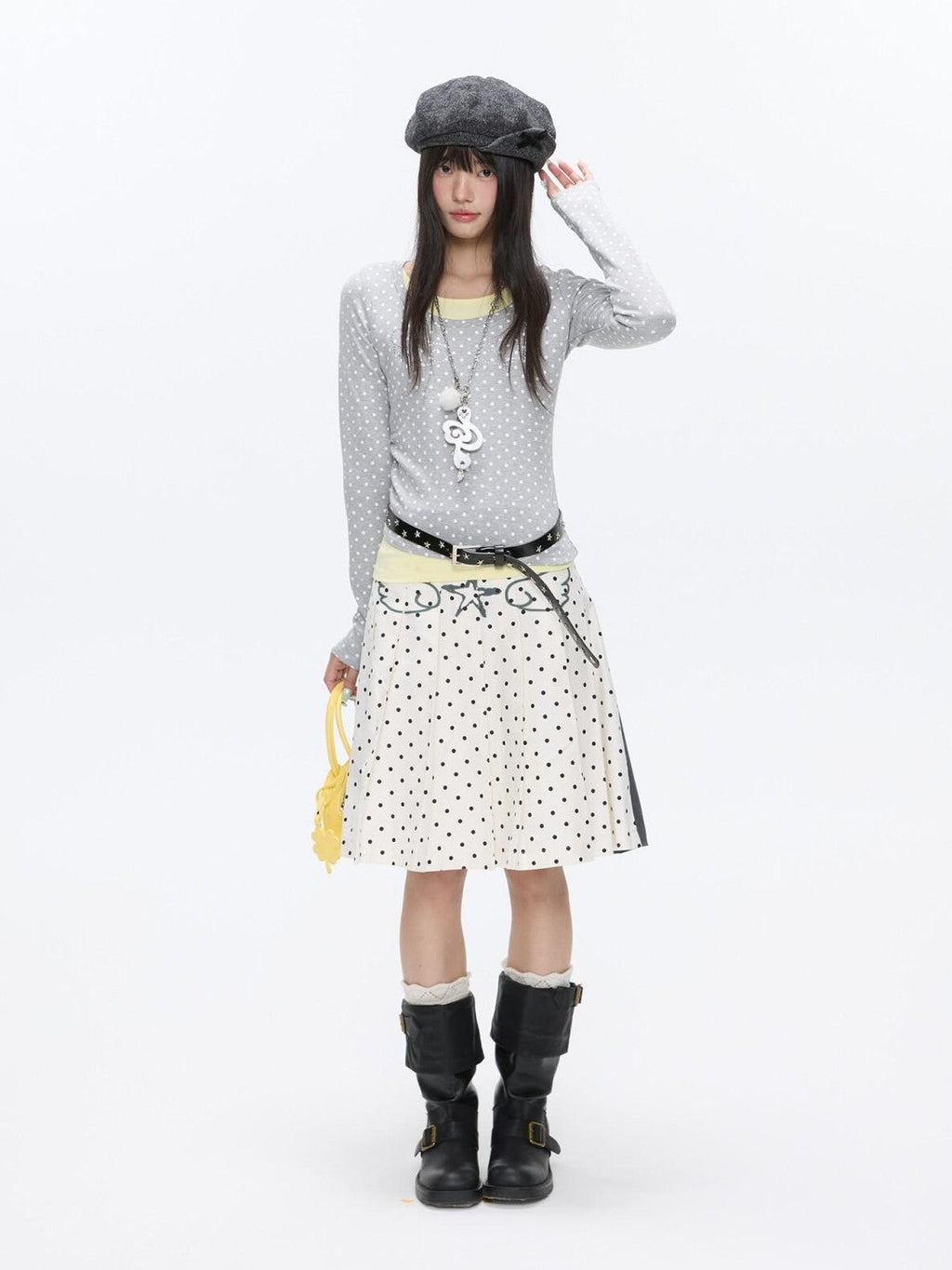 Brushed Polka Dot Rhinestone Faux Layer Slim Fit Women's Long Sleeve T-shirts