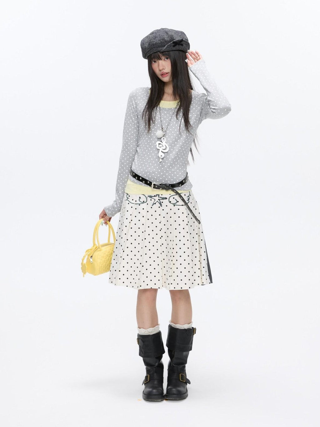 Brushed Polka Dot Rhinestone Faux Layer Slim Fit Women's Long Sleeve T-shirts