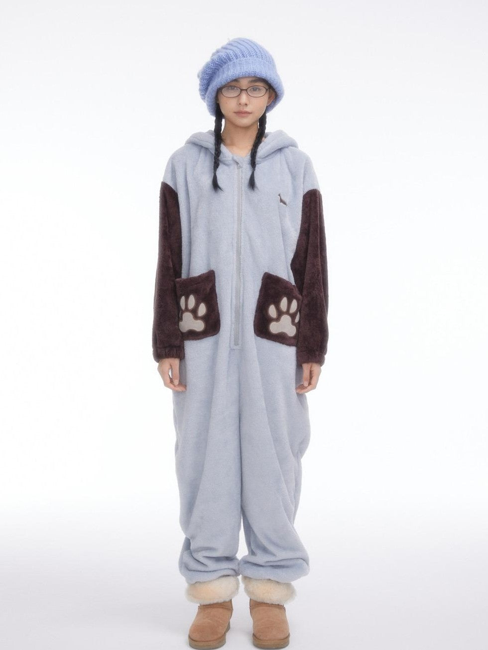 Cartoon Puppy Hooded Short Sleeve Shorts Women's Flannel Lounge Top & Pants Sets