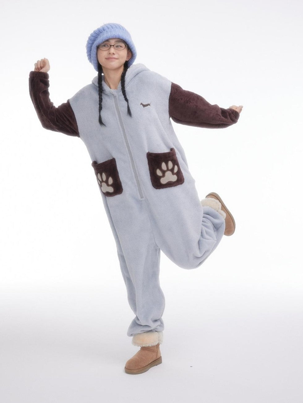 Cartoon Puppy Hooded Short Sleeve Shorts Women's Flannel Lounge Top & Pants Sets