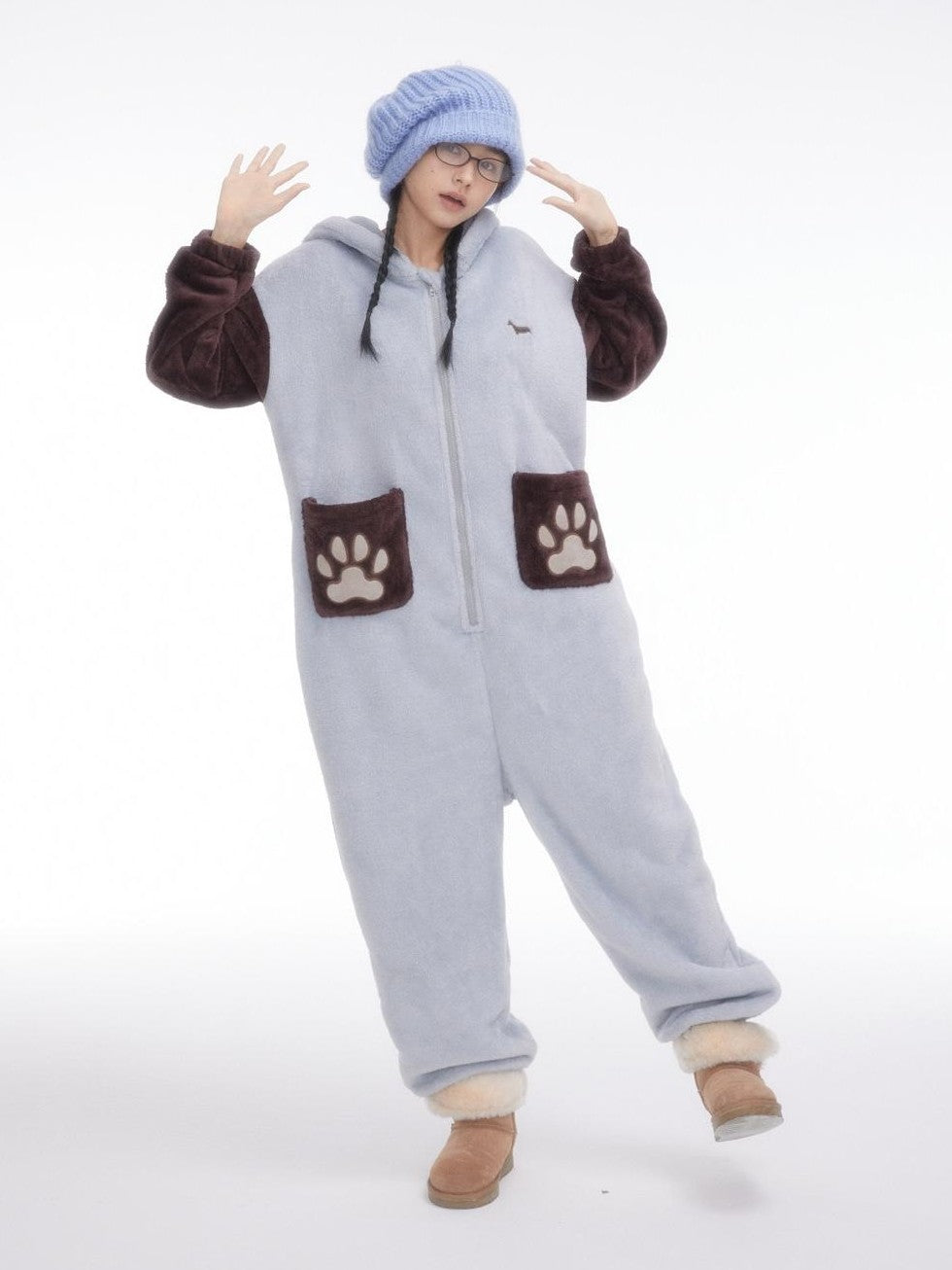 Cartoon Puppy Hooded Short Sleeve Shorts Women's Flannel Lounge Top & Pants Sets