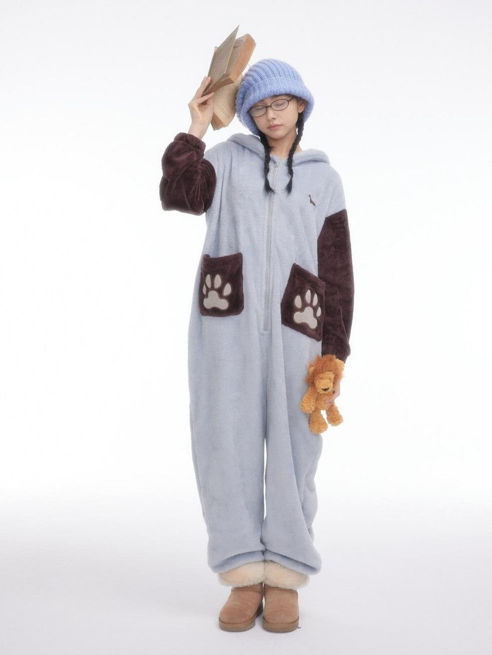 Cartoon Puppy Hooded Short Sleeve Shorts Women's Flannel Lounge Top & Pants Sets