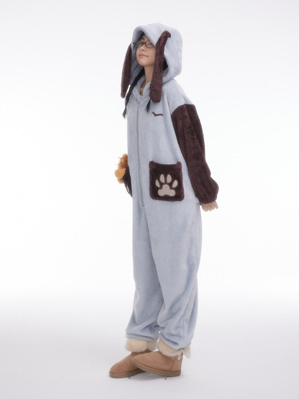 Cartoon Puppy Hooded Short Sleeve Shorts Women's Flannel Lounge Top & Pants Sets