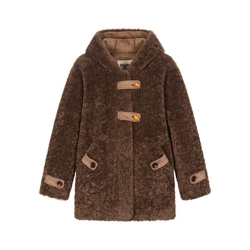 Chocolate Brown Embroidered Suede Toggle Women's Polyester Fleece Jackets