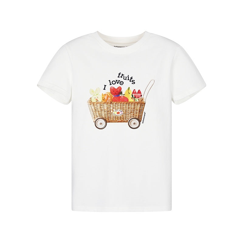Colorful Fruit Animal Print Slim Women's Cotton Blend Short Sleeve T-shirts