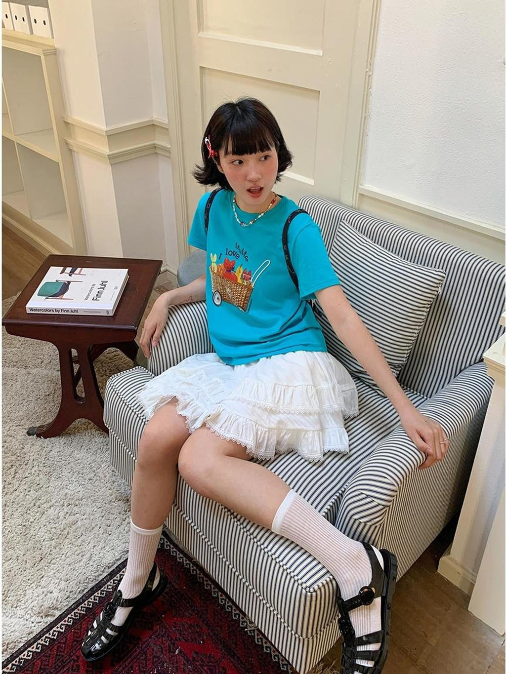 Colorful Fruit Animal Print Slim Women's Cotton Blend Short Sleeve T-shirts