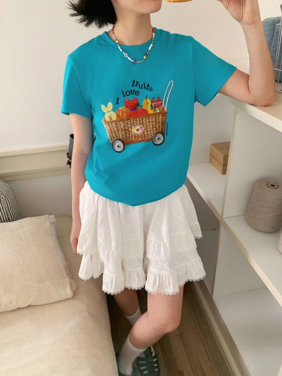 Colorful Fruit Animal Print Slim Women's Cotton Blend Short Sleeve T-shirts