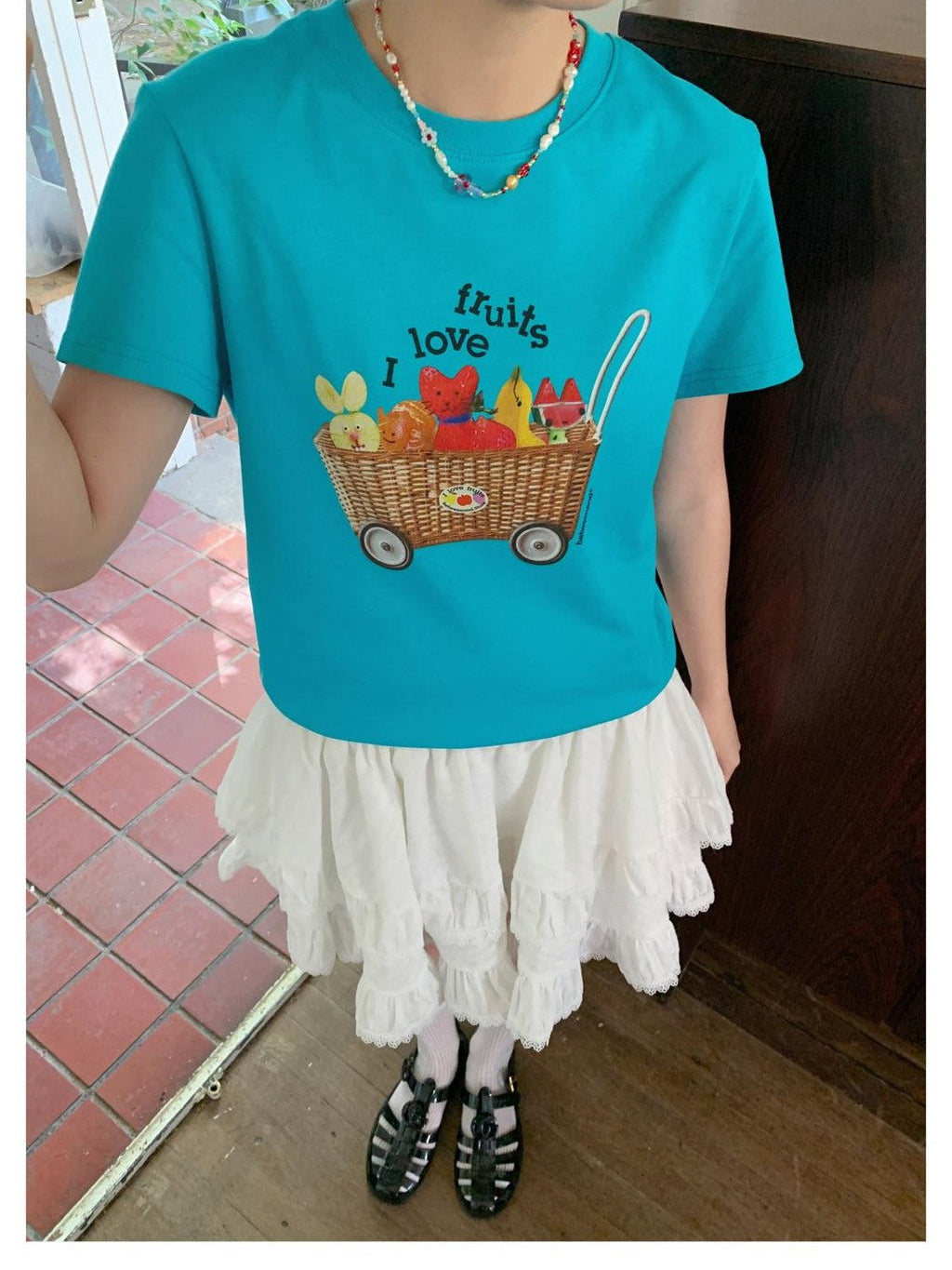 Colorful Fruit Animal Print Slim Women's Cotton Blend Short Sleeve T-shirts