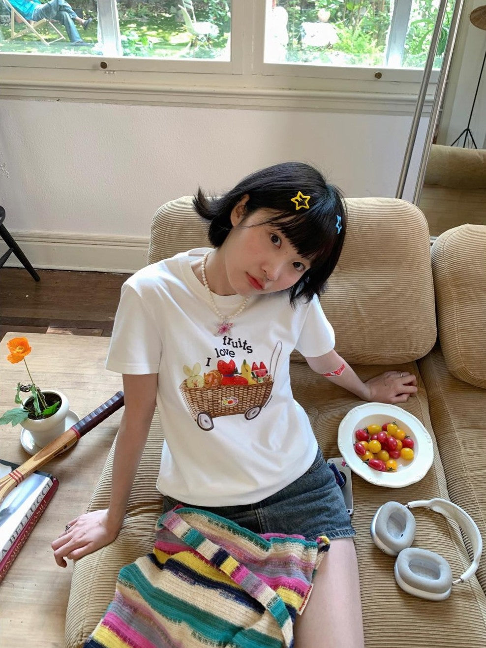 Colorful Fruit Animal Print Slim Women's Cotton Blend Short Sleeve T-shirts