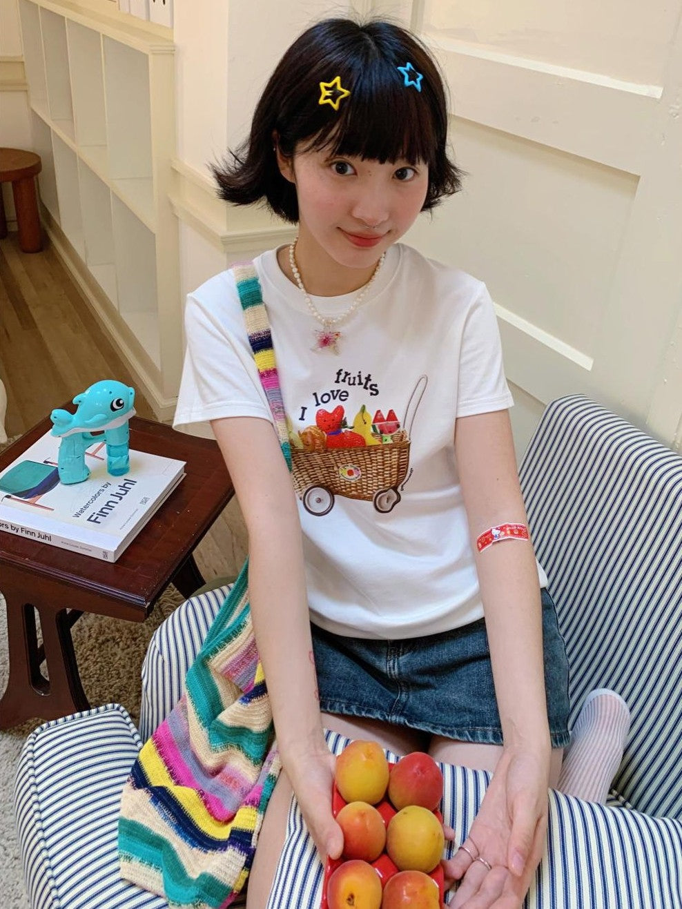Colorful Fruit Animal Print Slim Women's Cotton Blend Short Sleeve T-shirts