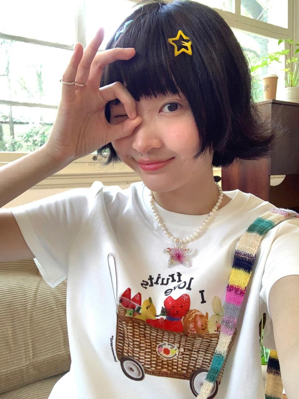 Colorful Fruit Animal Print Slim Women's Cotton Blend Short Sleeve T-shirts