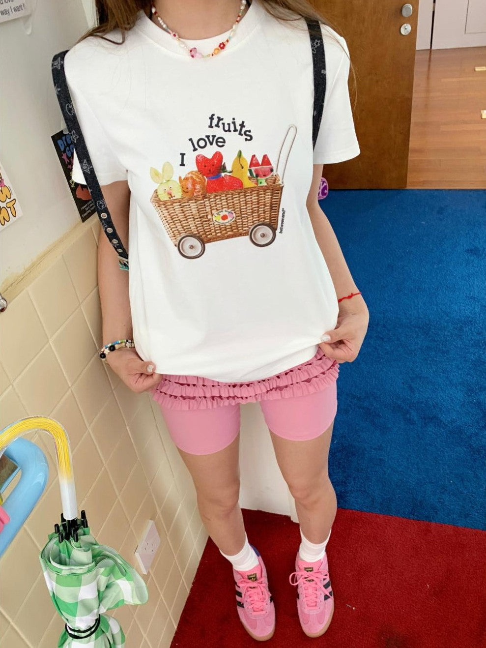Colorful Fruit Animal Print Slim Women's Cotton Blend Short Sleeve T-shirts