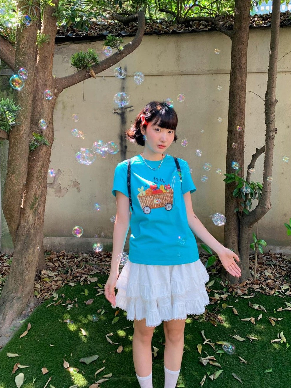 Colorful Fruit Animal Print Slim Women's Cotton Blend Short Sleeve T-shirts