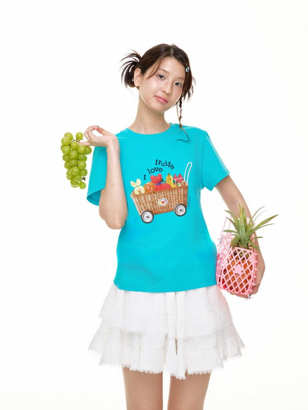Colorful Fruit Animal Print Slim Women's Cotton Blend Short Sleeve T-shirts