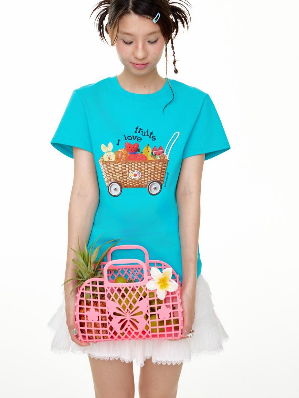 Colorful Fruit Animal Print Slim Women's Cotton Blend Short Sleeve T-shirts