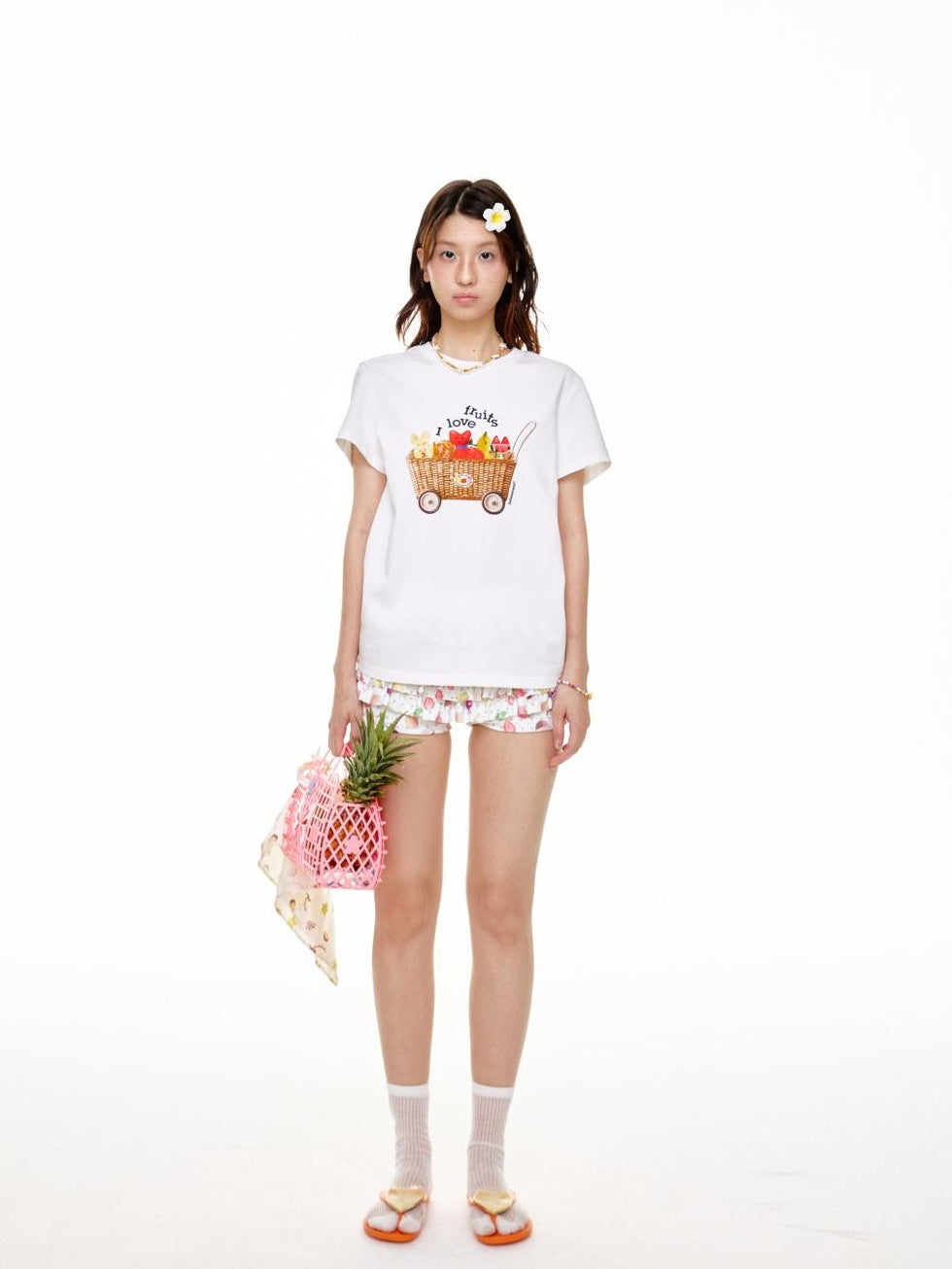 Colorful Fruit Animal Print Slim Women's Cotton Blend Short Sleeve T-shirts