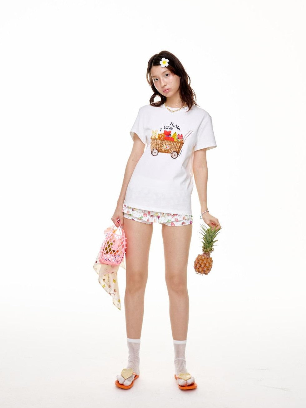 Colorful Fruit Animal Print Slim Women's Cotton Blend Short Sleeve T-shirts