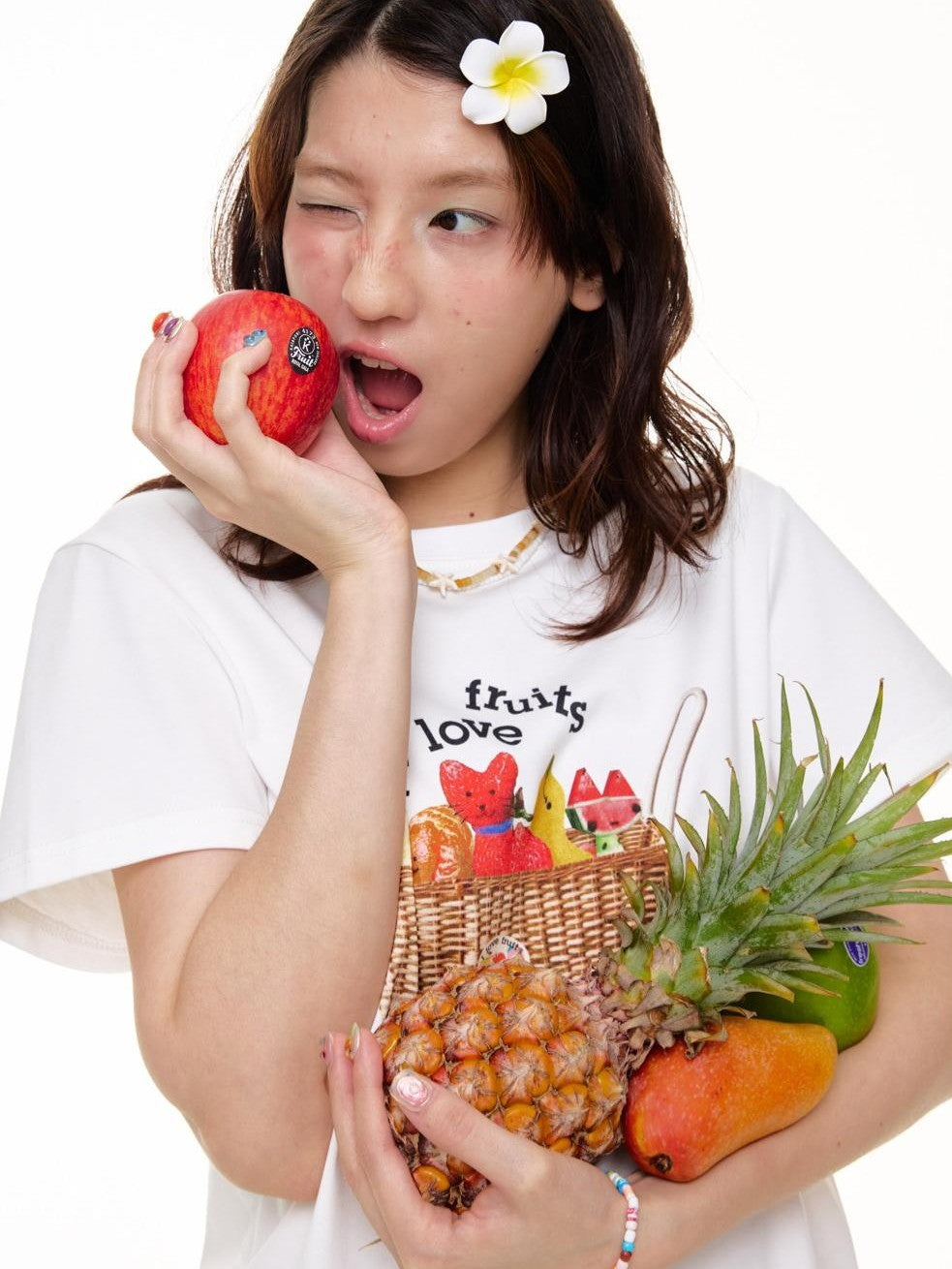 Colorful Fruit Animal Print Slim Women's Cotton Blend Short Sleeve T-shirts