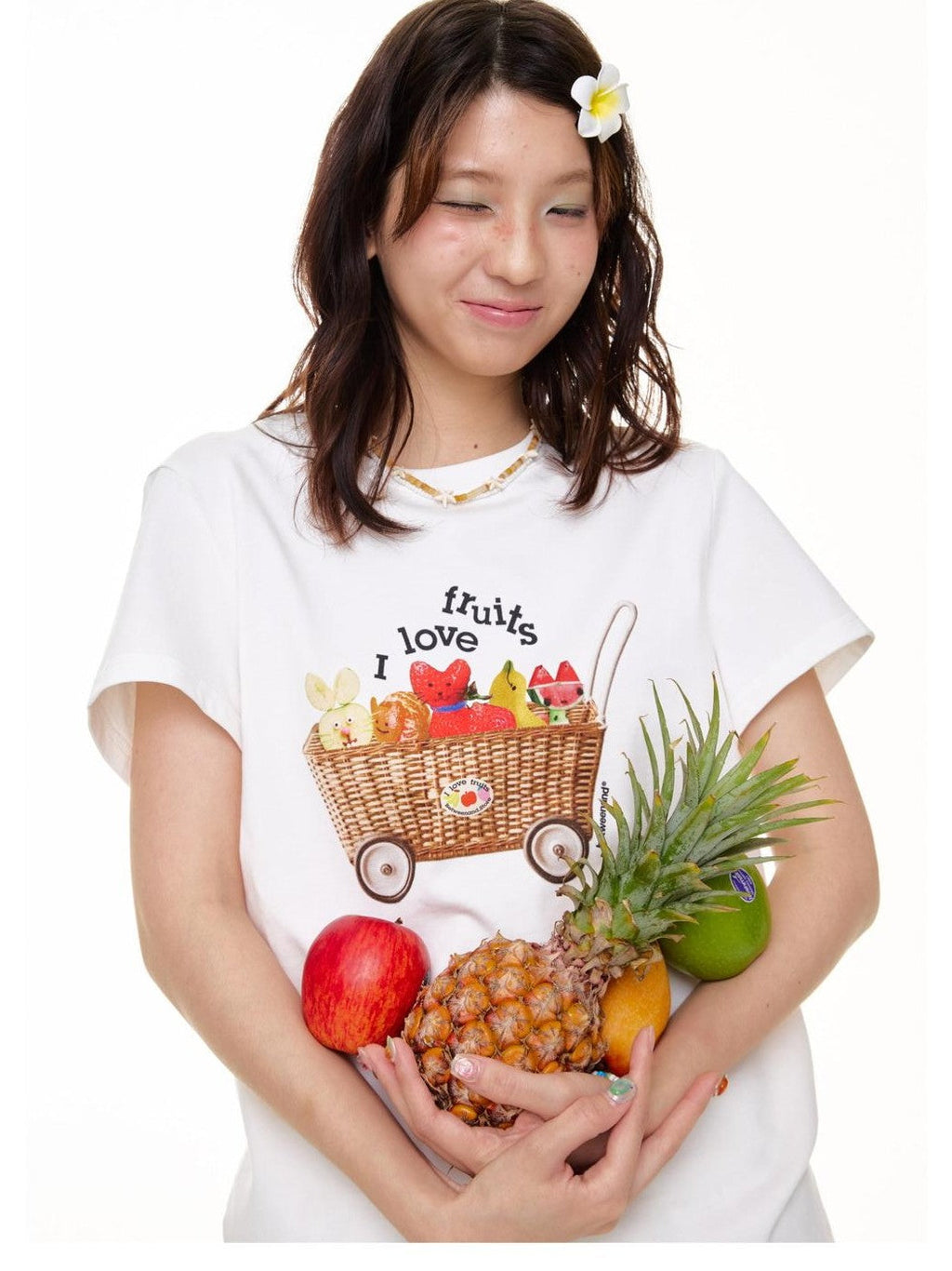 Colorful Fruit Animal Print Slim Women's Cotton Blend Short Sleeve T-shirts