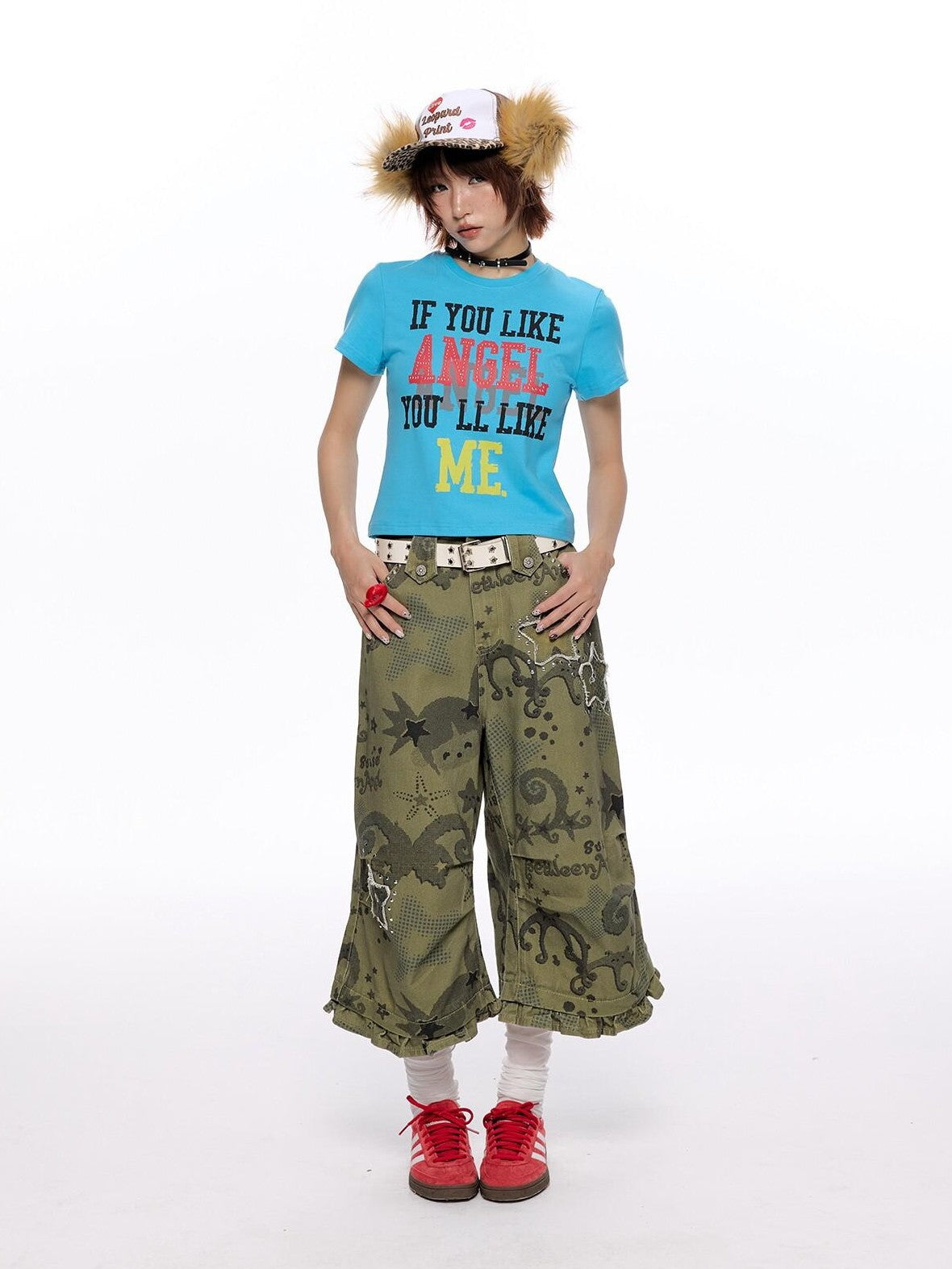 Cropped Tricolor Letter Print Women's Viscose Blend Short Sleeve T-shirts