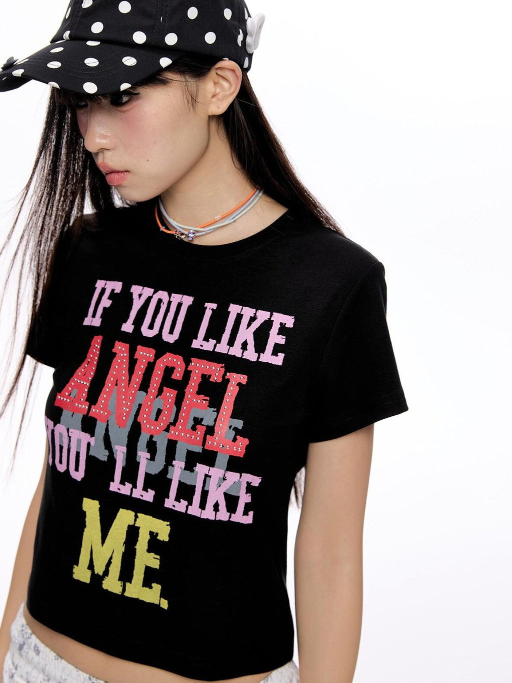Cropped Tricolor Letter Print Women's Viscose Blend Short Sleeve T-shirts