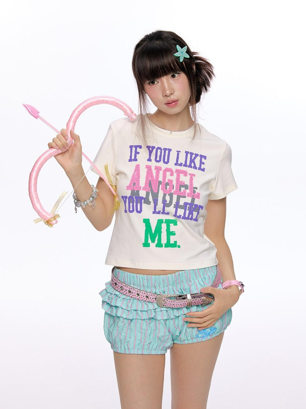 Cropped Tricolor Letter Print Women's Viscose Blend Short Sleeve T-shirts