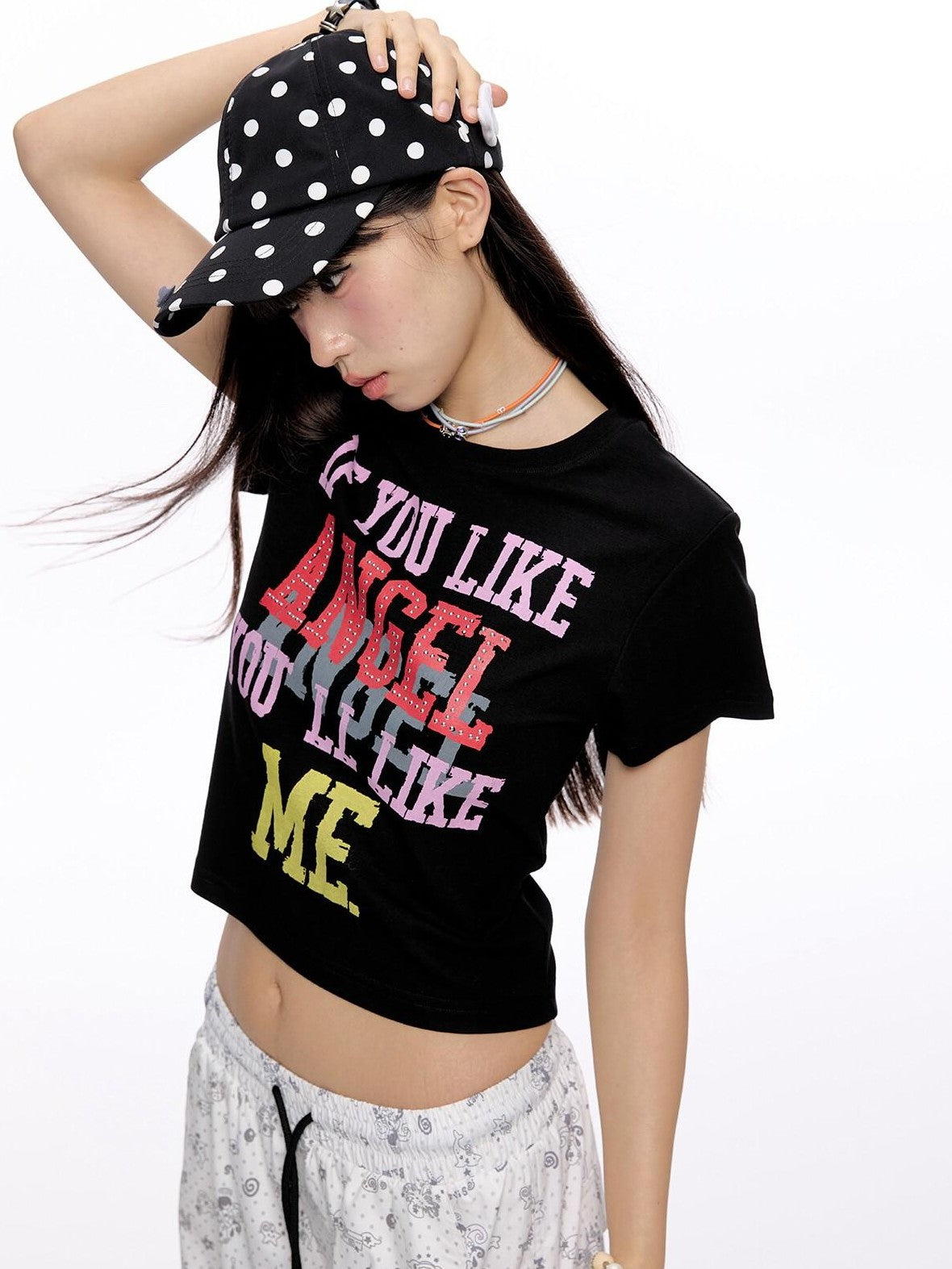 Cropped Tricolor Letter Print Women's Viscose Blend Short Sleeve T-shirts