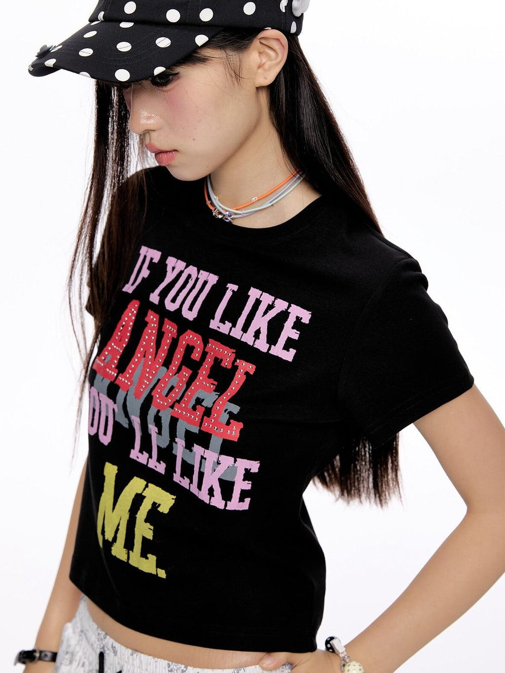 Cropped Tricolor Letter Print Women's Viscose Blend Short Sleeve T-shirts