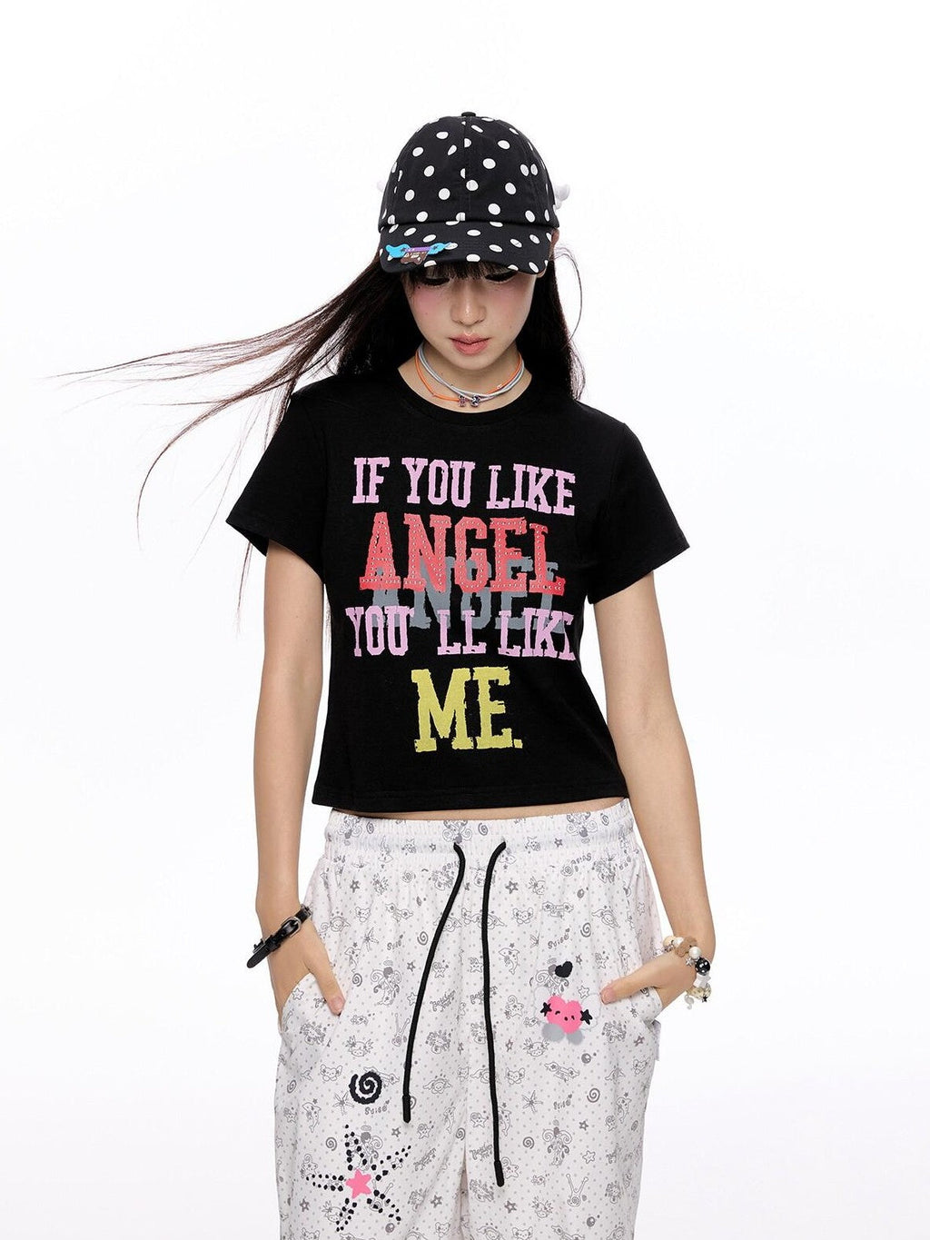 Cropped Tricolor Letter Print Women's Viscose Blend Short Sleeve T-shirts