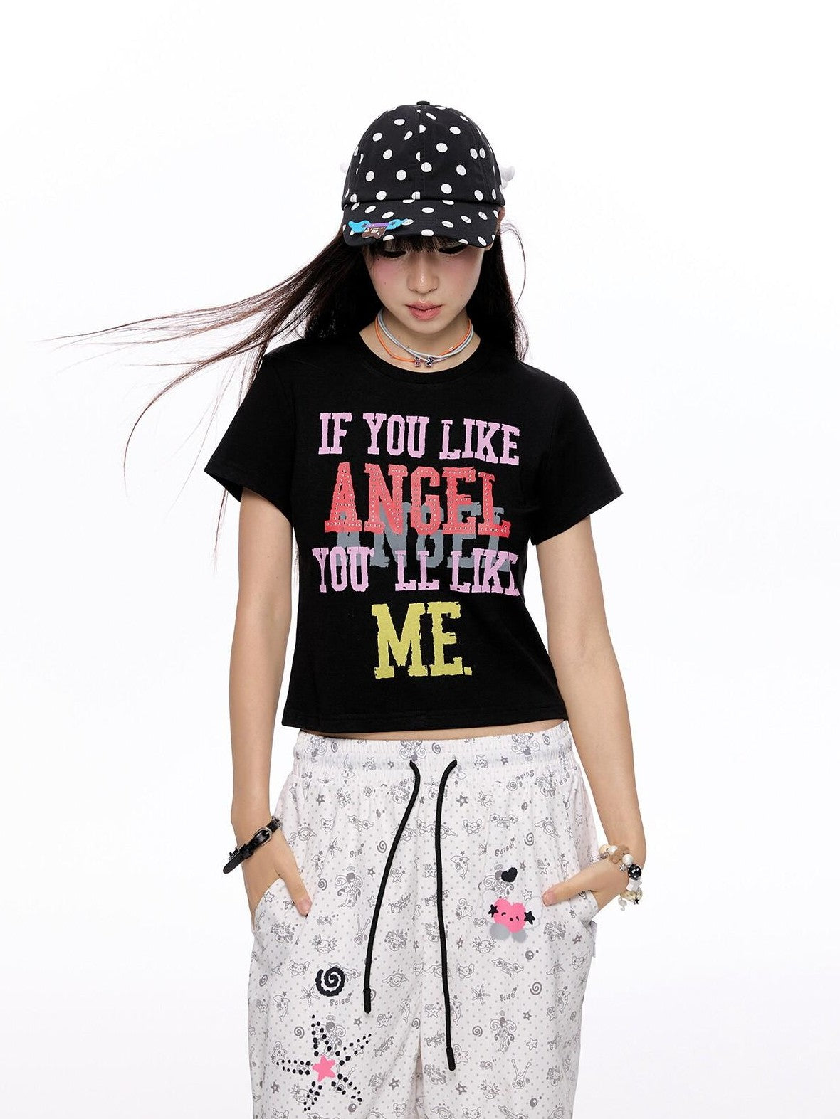 Cropped Tricolor Letter Print Women's Viscose Blend Short Sleeve T-shirts
