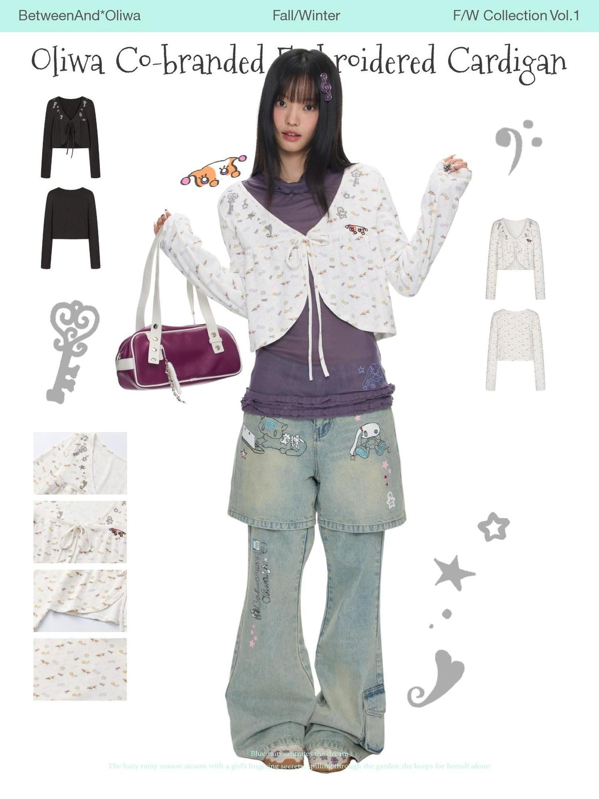 Embroidered Snowflake Tie Front Cardigan Women's Polyester Long Sleeve T-shirts
