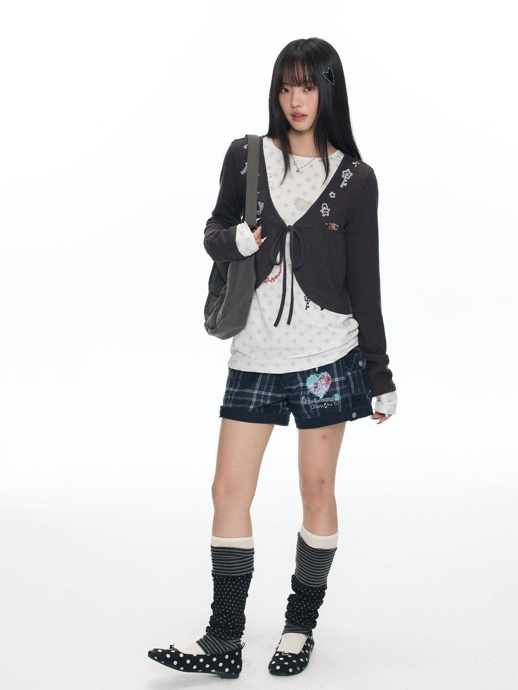 Embroidered Snowflake Tie Front Cardigan Women's Polyester Long Sleeve T-shirts