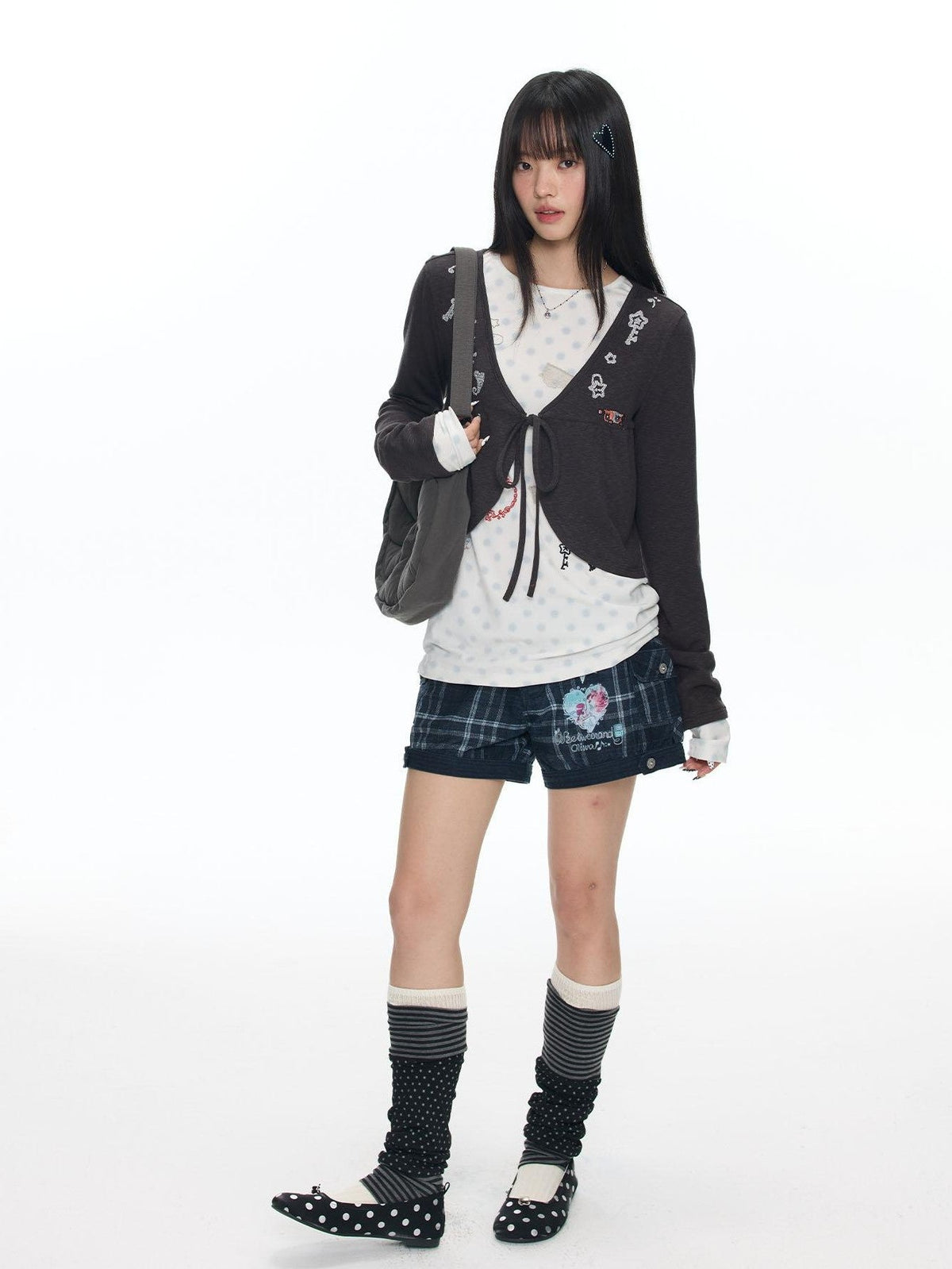 Embroidered Snowflake Tie Front Cardigan Women's Polyester Long Sleeve T-shirts